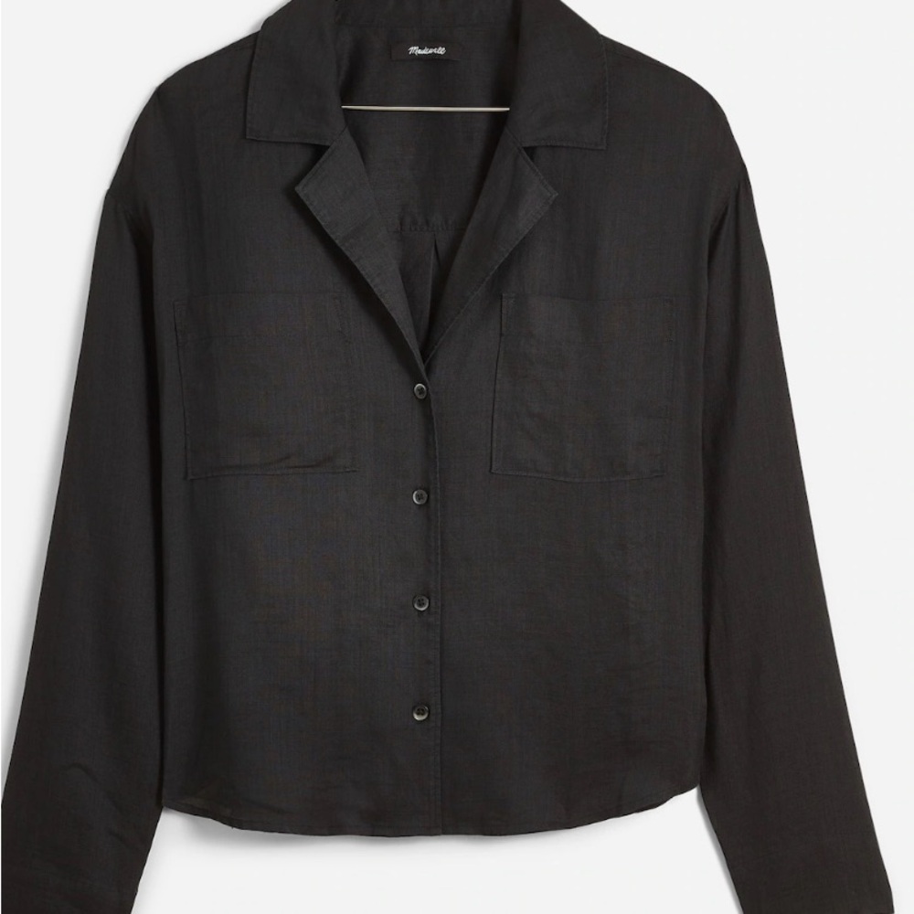Madewell Black Long-Sleeve Button Front Top